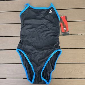 TYR Women's 100% Polyester Bright Blue/black Ringback 1 Piece Swim Sz 36 New
